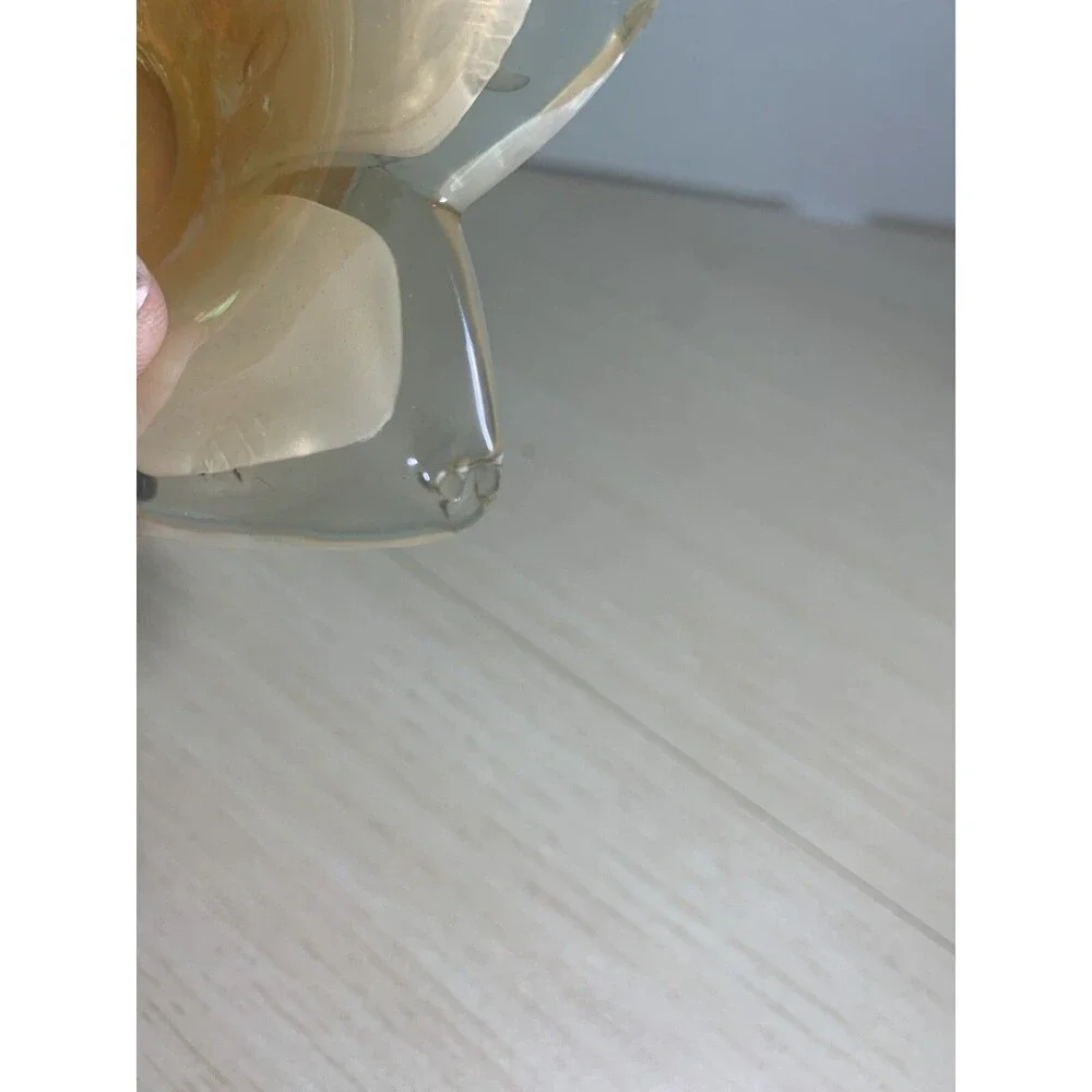 Murano Art Glass Star Flower Votive Dish white and Iridescent Orange has Sticker
